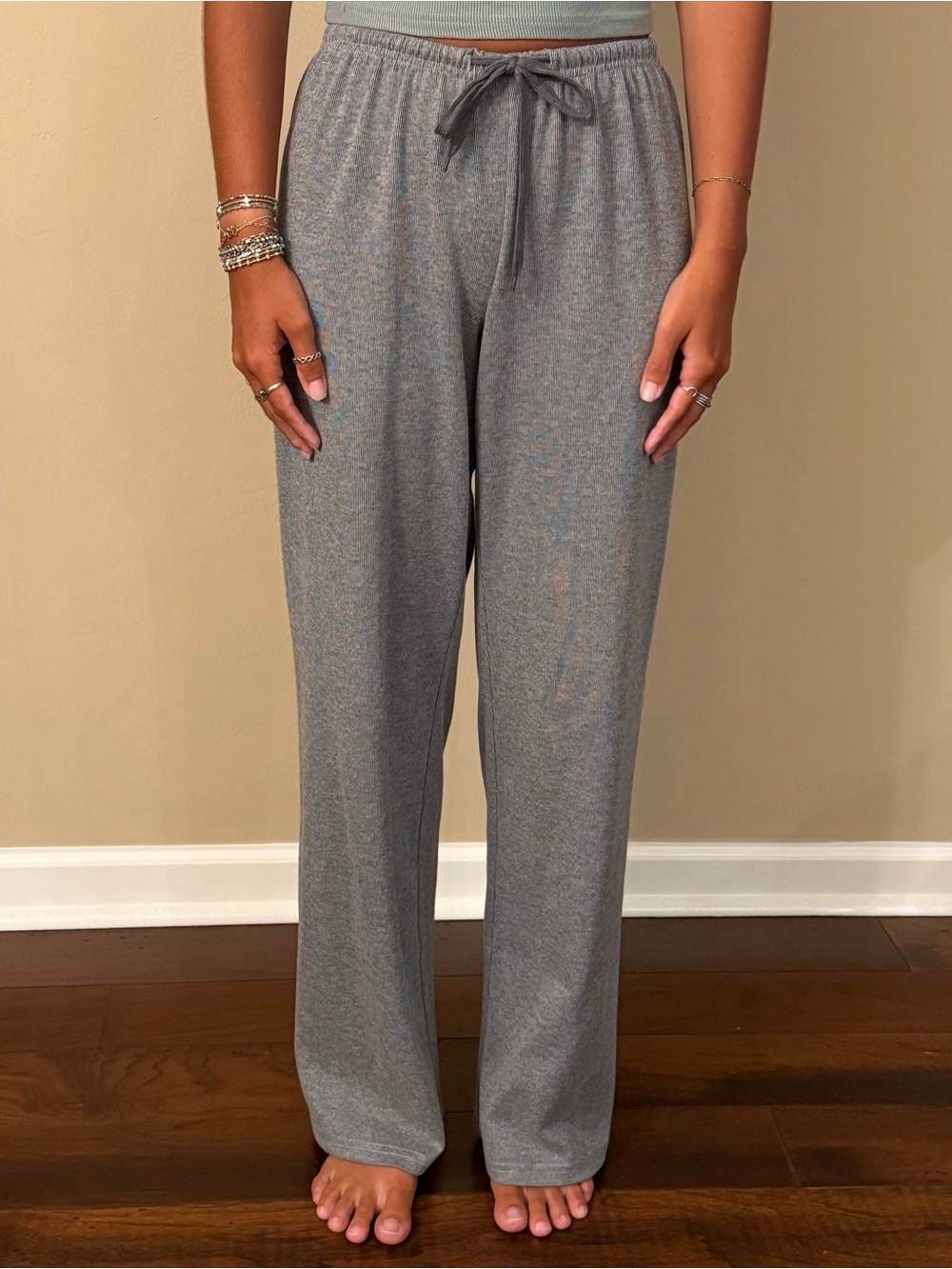 SHEIN Gray Wide-Leg Drawstring Lounge Pants